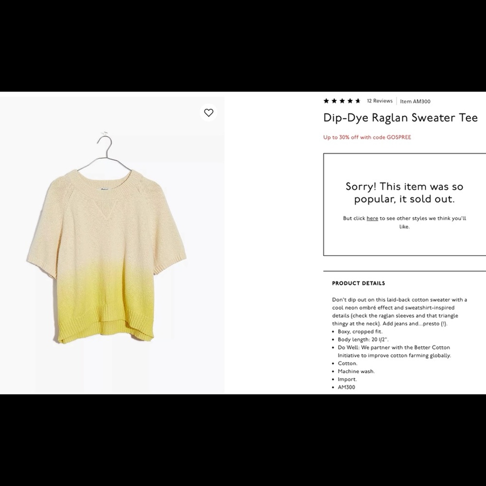 Madewell Dip-Dye Raglan Sweater